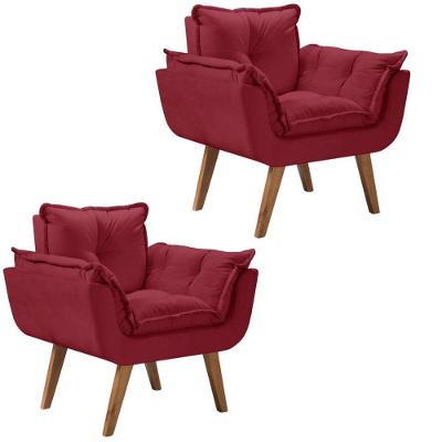 Kit 2 Poltronas Opalla Pés Palito 1 Lugar D Salla Bordô