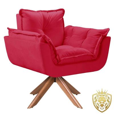 Poltrona Opalla Giratória Madeira Suede D Salla Vermelho