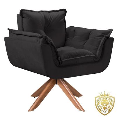 Poltrona Opalla Giratória Madeira Suede D Salla Preto