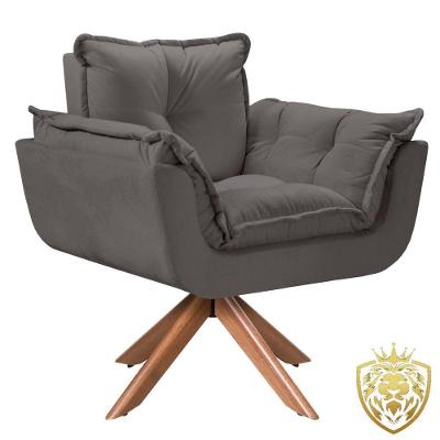 Poltrona Opalla Giratória Madeira Suede D Salla Cinza