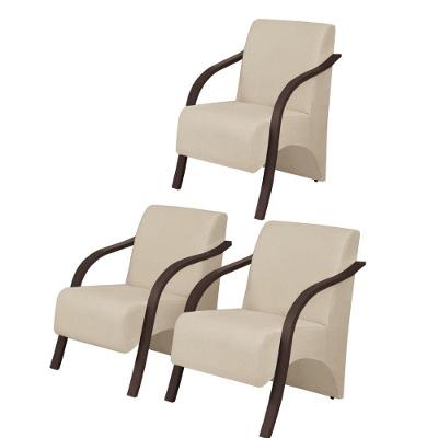 Kit3 Poltronas Vênus 1 Lugar Pé Madeira D Salla Suede Bege