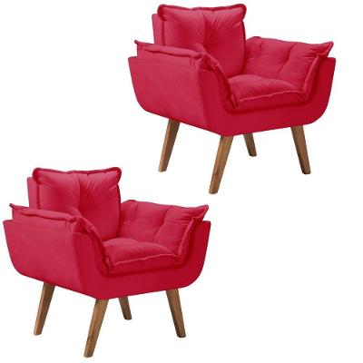 Kit 2 Poltronas Opalla Pés Palito 1 Lugar D Salla Vermelho