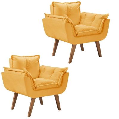 Kit 2 Poltronas Opalla Pés Palito 1 Lugar D Salla Amarelo