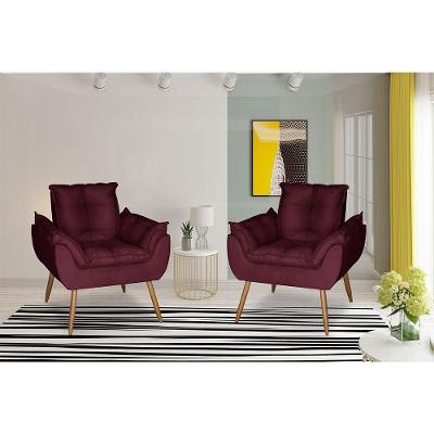 Kit 2 Poltronas Opala Decorativa Suede Marsala