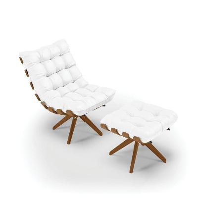 Kit 1 Poltrona 1 Puff Giratório Corino Branco Base Madeira