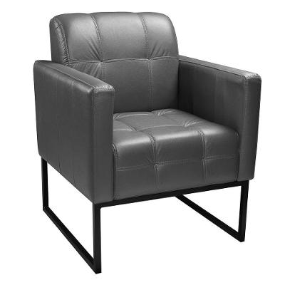 Poltrona Base Metal Bia Couro Cinza - Arte Sala