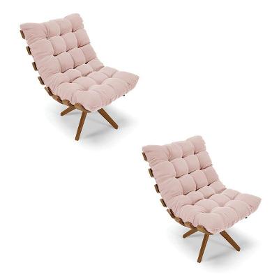 Kit 02 Poltronas Giratória Costela Veludo Rose