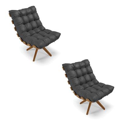 Kit 2 Poltronas Giratória Corino Preto Base Madeira D'rossi