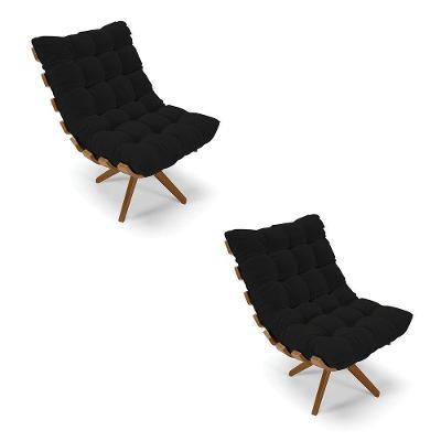 Kit 02 Poltronas Giratória Costela Linho A79 Preto