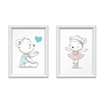 Kit 2 Quadros Decorativos Irmãos Ursinhos 34x44cm