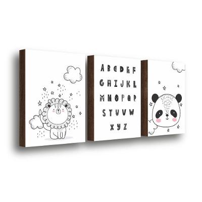 Kit 3 Quadros Decorativos Alfabeto Dos Bichos 30x40cm