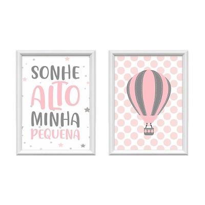 Kit 2 Quadros Decorativos Balão Sonhe Alto 34x44cm