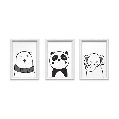 Kit 3 Quadros Decorativos Bichos Em Preto E Branco 24x34cm