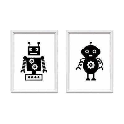 Kit 2 Quadros Decorativos Robozinhos 34x44cm