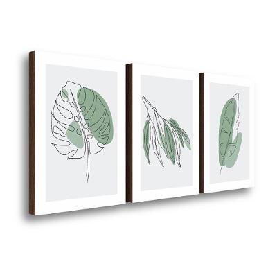 Kit 3 Quadros Decorativos Folhagem Abstrata 40x60cm