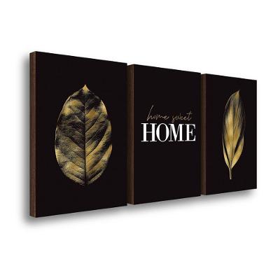 Kit 3 Quadros Decorativos Folhagem Home Ouro 40x60cm