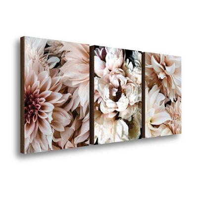 Kit 3 Quadros Decorativos Flores Peônia Rosa 40x60cm