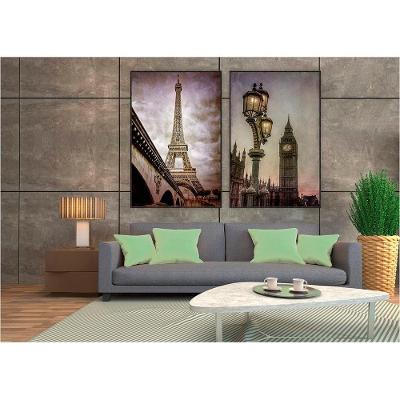 Kit Com 2 Quadros Decorativos Cidades Com Moldura Para Sala Quarto Escritório 82x122 Cidades 007