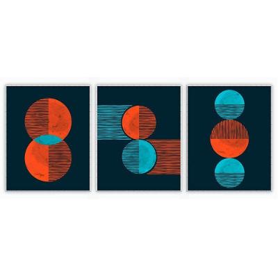 Kit Com 3 Quadros Decorativos Abstratos Com Moldura Para Sala Quarto Escritório 82x102 Abstrato 016
