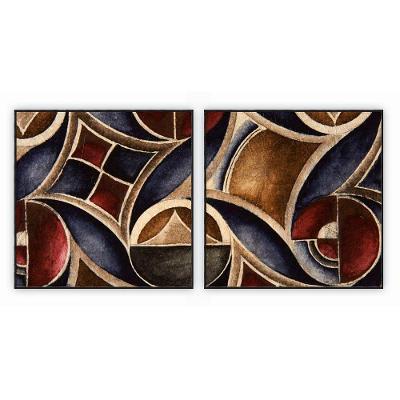 Kit Com 2 Quadros Decorativos Abstratos Com Moldura Para Sala Quarto Escritório 42x42 Abstrato 011