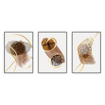 Kit Com 3 Quadros Decorativos Abstratos Com Moldura Para Sala Quarto Escritório 52x722 Abstrato 005