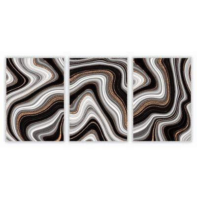Kit Com 3 Quadros Decorativos Abstratos Com Moldura Para Sala Quarto Escritório 72x1022 Abstrato 020