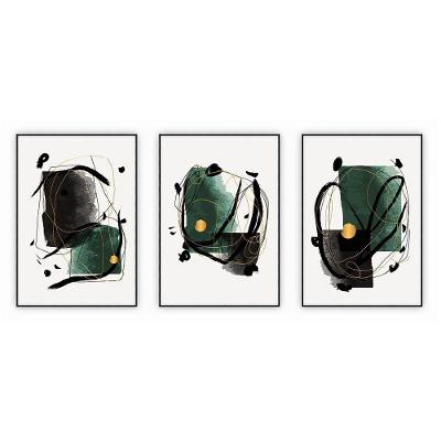 Kit Com 3 Quadros Decorativos Abstratos Com Moldura Para Sala Quarto Escritório 52x722 Abstrato 002