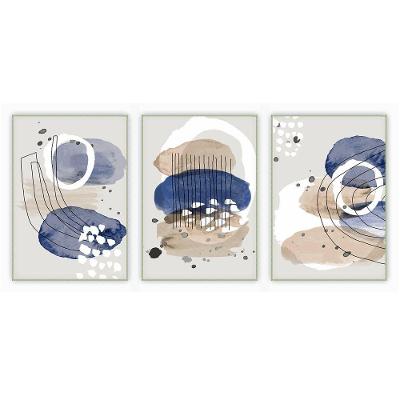 Kit Com 3 Quadros Decorativos Abstratos Com Moldura Para Sala Quarto Escritório 52x723 Abstrato 022