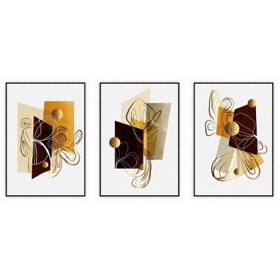 Kit Com 3 Quadros Decorativos Abstratos Com Moldura Para Sala Quarto Escritório 72x102 Abstrato 001