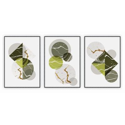 Kit Com 3 Quadros Decorativos Abstratos Com Moldura Para Sala Quarto Escritório 72x102 Abstrato 006