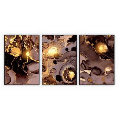 Kit Com 3 Quadros Decorativos Abstratos Com Moldura Para Sala Quarto Escritório 72x102 Abstrato 013