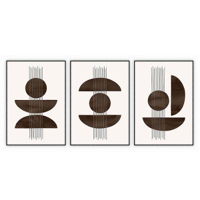 Kit Com 3 Quadros Decorativos Abstratos Com Moldura Para Sala Quarto Escritório 72x102 Abstrato 007