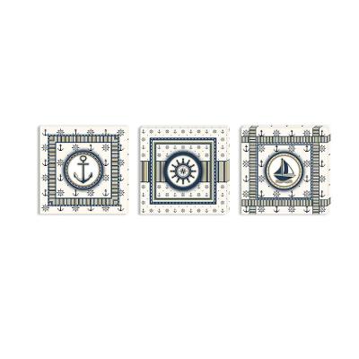 Conjunto Kit Com 3 Quadros Náuticos Decorativos Linha Náutica Marinheiro Mar 3