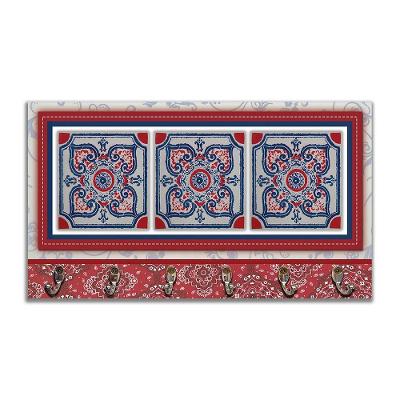 Cabideiro Parede Porta Colar Chaves Cintos Azulejo Vermelho