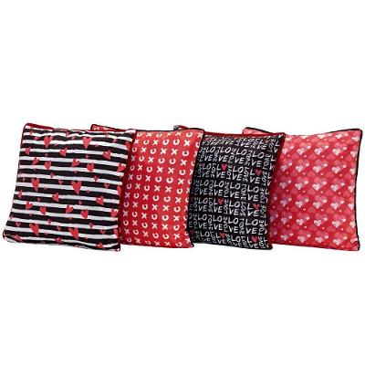 4 Almofadas Cheias Love Vermelho/preto 45cmX45cm
