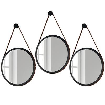 Kit 3 Espelhos Redondos 54cm Com Alça Escandinavo H01 Preto