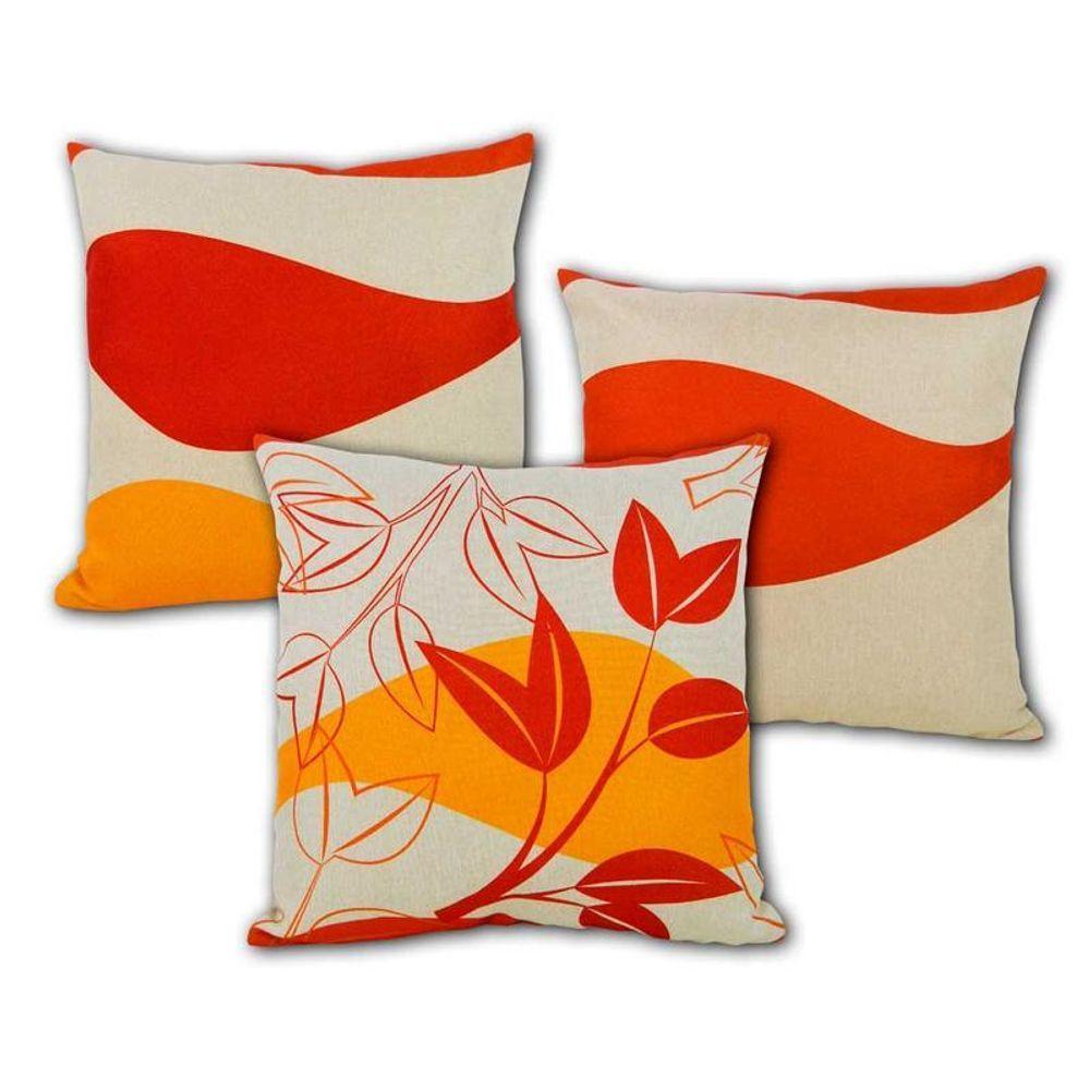 Kit 3 Capas De Almofada 44x44cm Linho Tons Amarelo Vermelho - 1