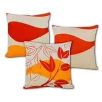 Kit 3 Capas De Almofada 44x44cm Linho Tons Amarelo Vermelho