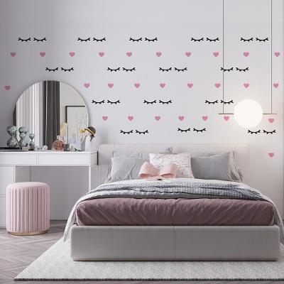 Kit Adesivo De Parede Infantil Cílios E Coração Rosa