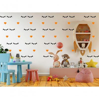Kit Adesivo De Parede Infantil Cílios E Coração Laranja