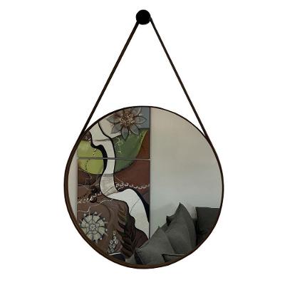 Espelho Adnet Redondo Decorativo Com Alça 40Cm Completo Café