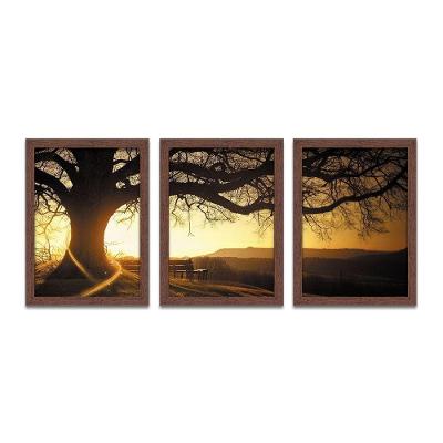 Quadro Mosaico Entardecer Árvore Peças A3 Rústica