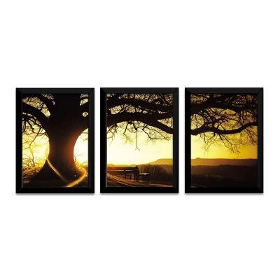 Quadro Mosaico Entardecer Árvore Peças A4 Preta