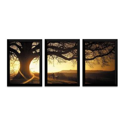 Quadro Mosaico Entardecer Árvore Peças A3 Preta
