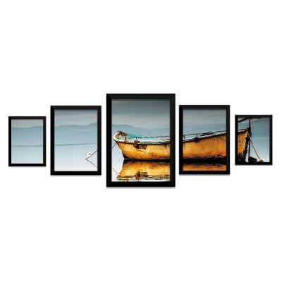 Quadro Mosaico Barco Peças Preta