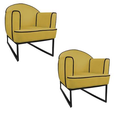 02 Poltronas Athena Base De Ferro Preto Suede