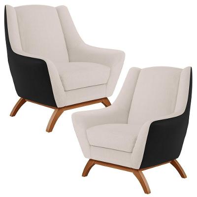 Kit 02 Poltronas Corano Preto C-05 Linho Cru C-443