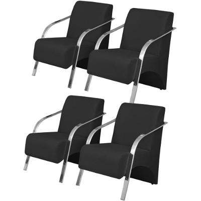Kit 4 Poltrona 1 Lugar Vênus Pé Alumínio Suede Preto