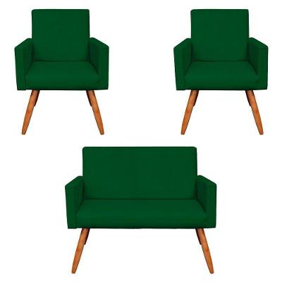 Kit 2 Poltronas/Namoradeira Veludo Pés Palito Castanho Verde