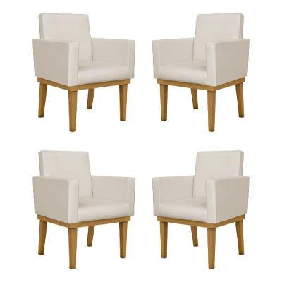 Kit 04 Poltronas Reforçadas Escritório Courino Cor bege